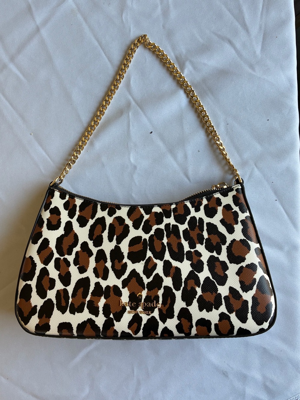 Kate Spade Leopard Print Chain-Handle Shoulder Bag in Brown/Black/Cream - Picture 2 of 5